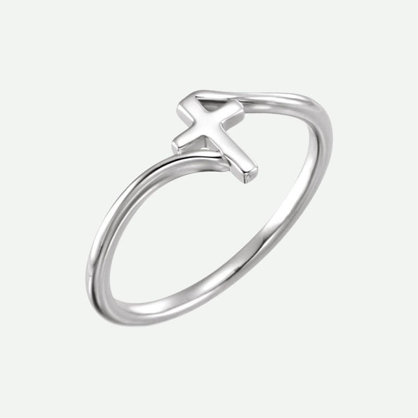 Right Oblique View of White Gold SOLACE Christian Ring For Women