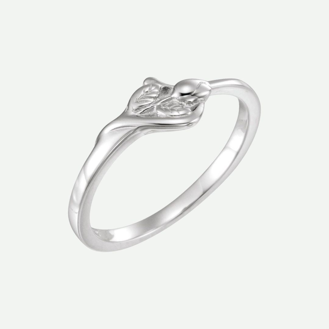 Right Oblique View of White Gold UNBLOSSOMED Christian Ring For Women