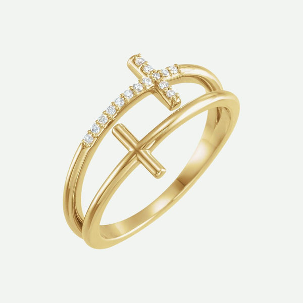 Right Oblique View of Yellow Gold JUSTIFIED Christian Ring For Women
