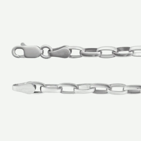 Side View of PUFFED OVAL Sterling Silver Chain
