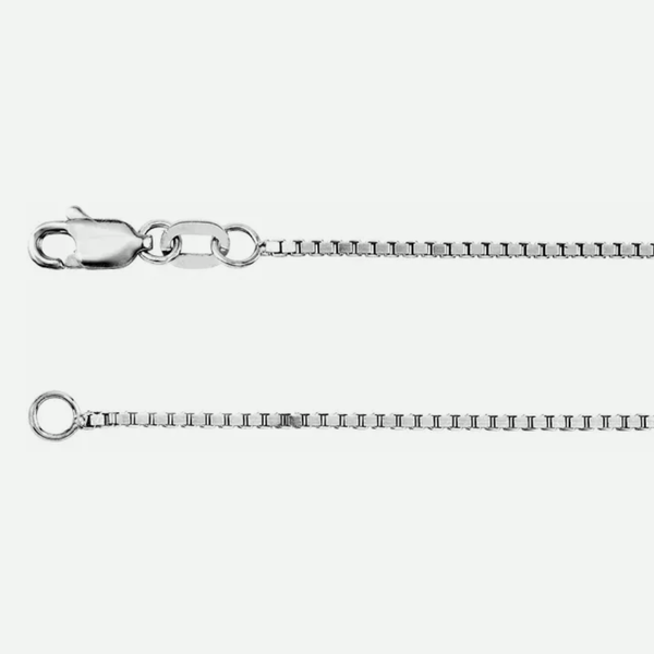 Side view of BOX unisex Sterling silver necklace