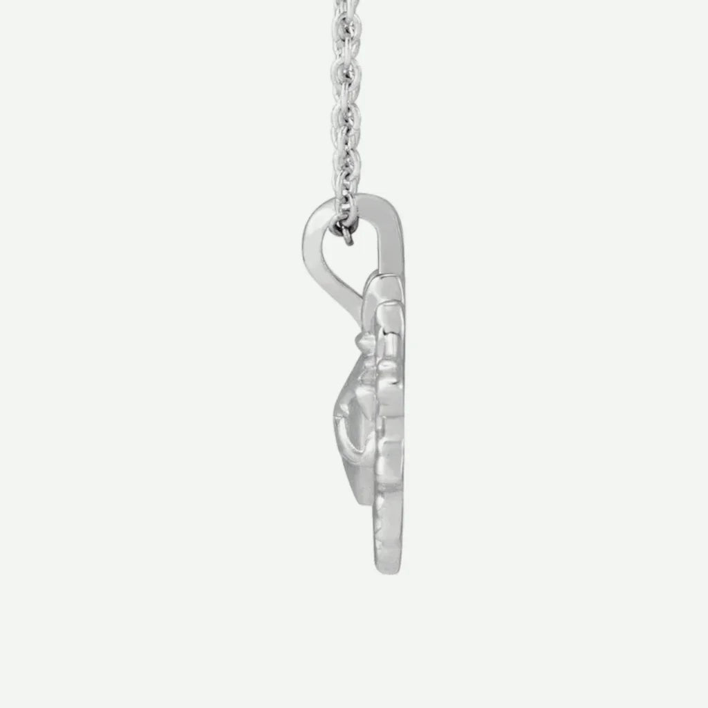 Side View of Sterling Silver SACRED HEART Christian Necklace For Women