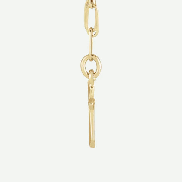Side View of Yellow Gold Unisex LINKED Christian Necklace