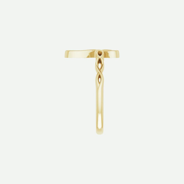 Side View of Yellow Gold KNOTTED Christian Ring For Women