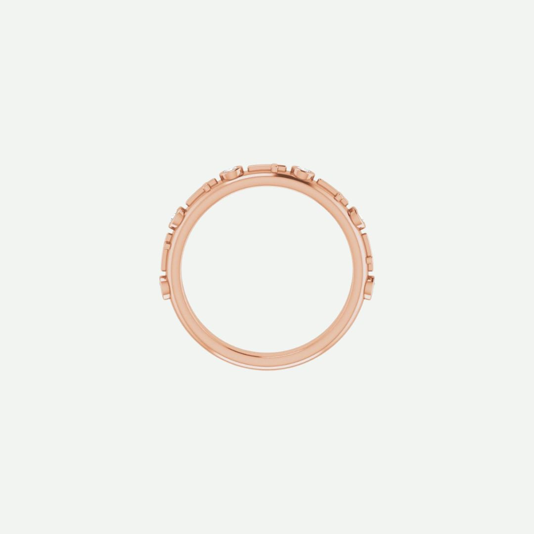Top view of the GRACED rose gold cross ring in 1.7 mm width, radiating beauty and confidence in faith.