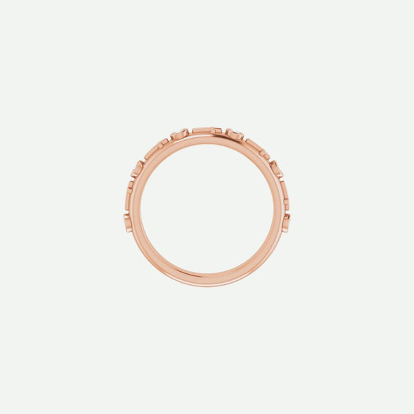 Top view of the GRACED rose gold cross ring in 1.7 mm width, radiating beauty and confidence in faith.