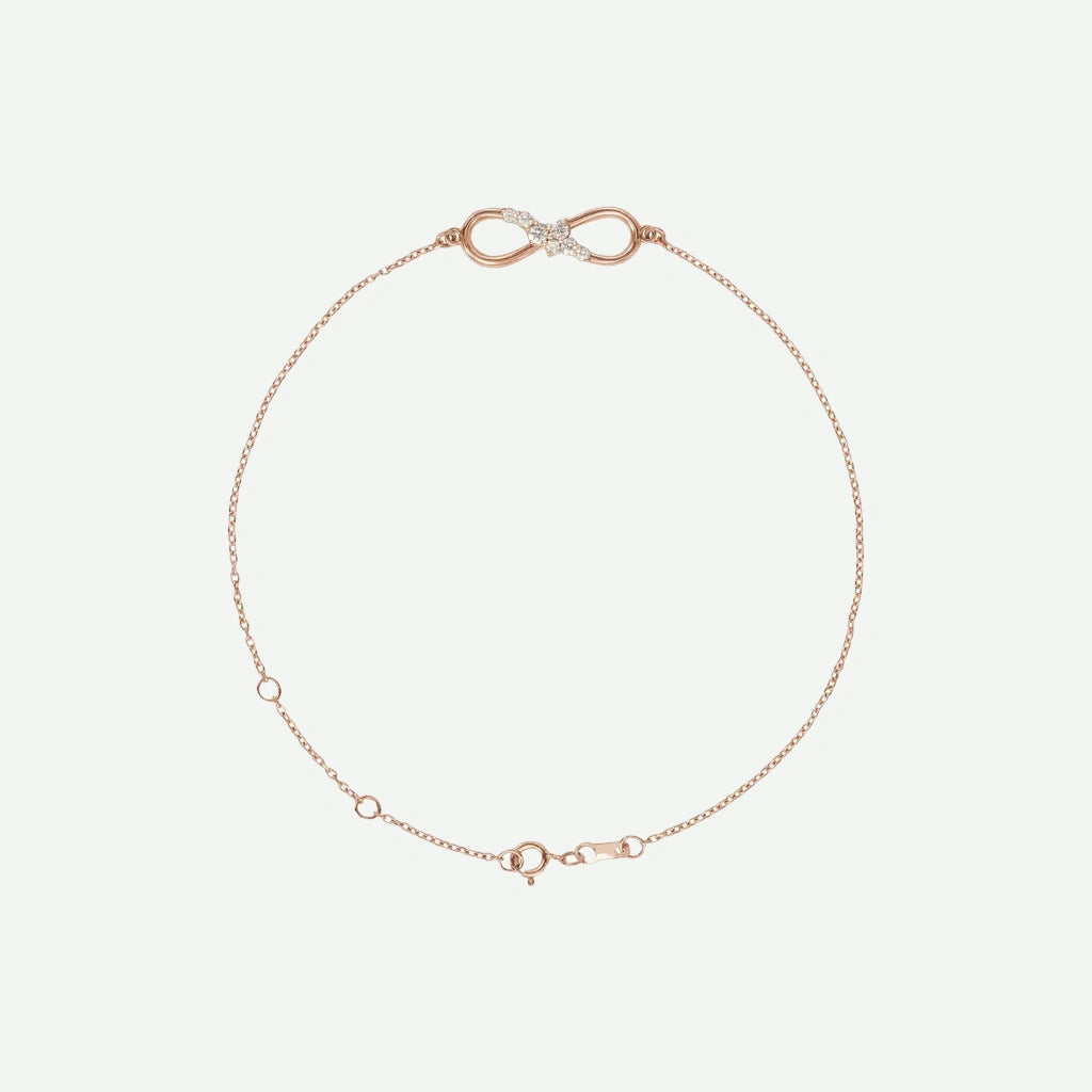 Top view of rose gold INFINITE LOVE Christian bracelet for women