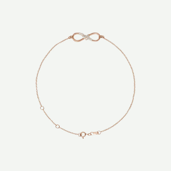 Top view of rose gold INFINITE LOVE Christian bracelet for women