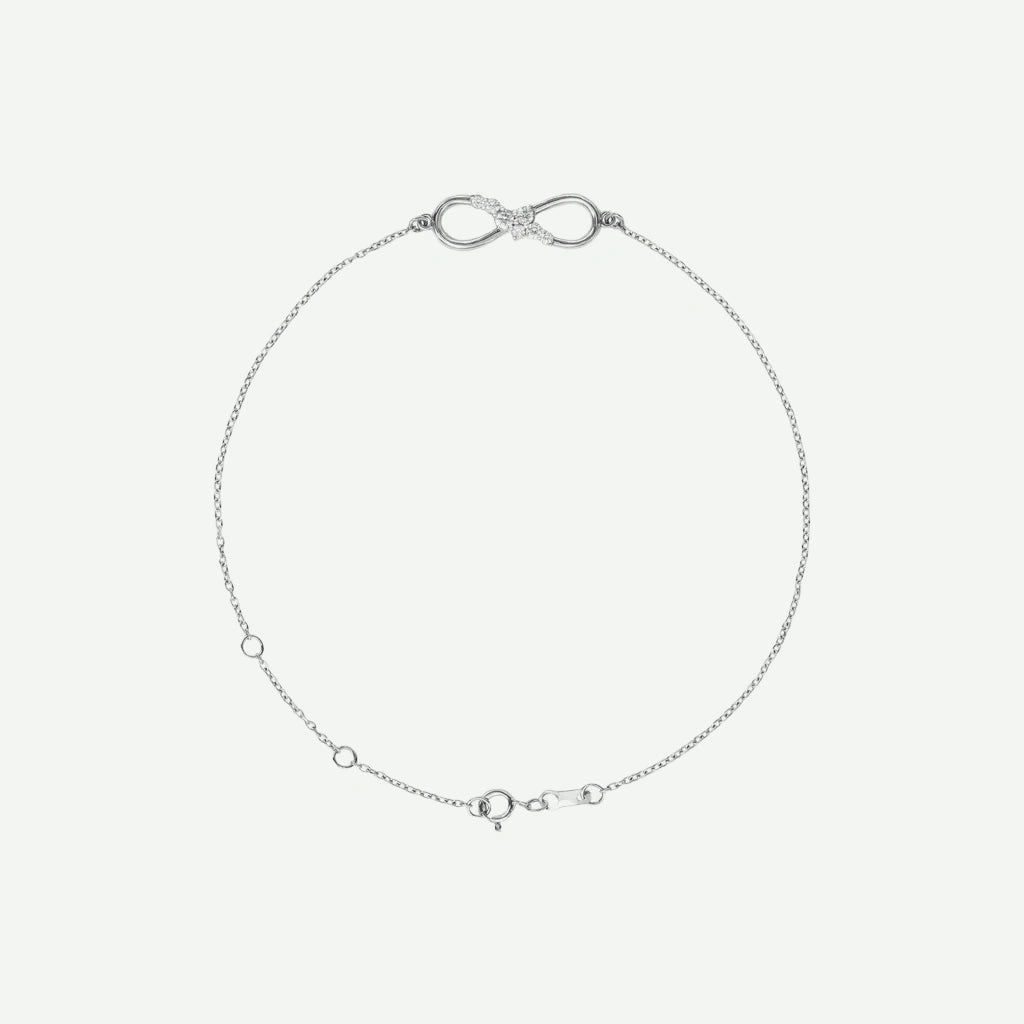 Top view of sterling silver INFINITE LOVE Christian bracelet for women