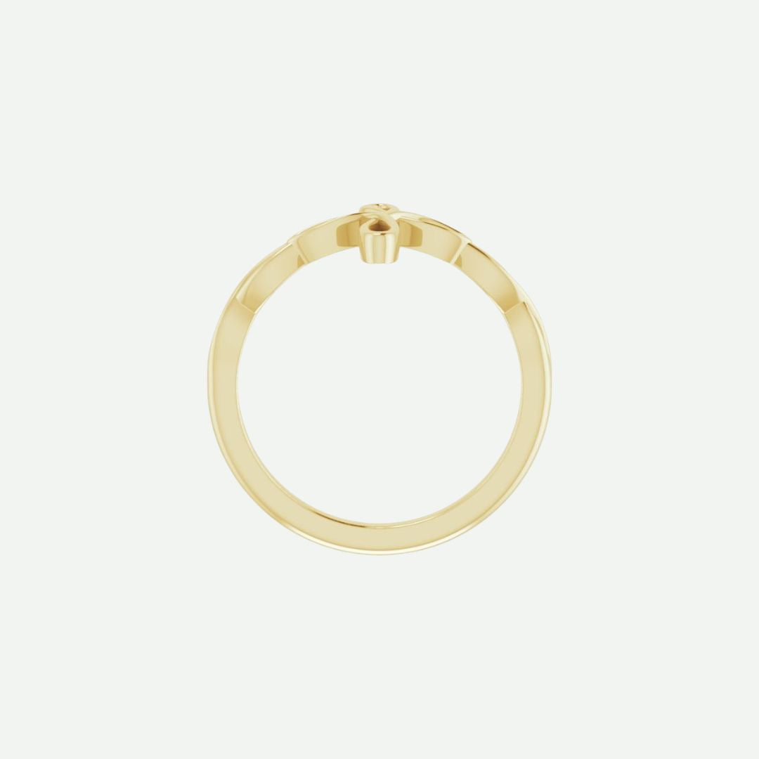 Top View of Yellow Gold KNOTTED Christian Ring For Women