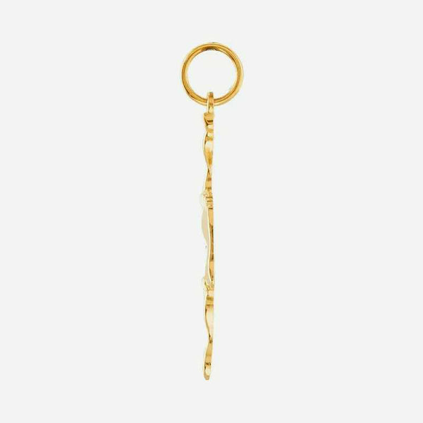 Side view of Yellow Gold FOOTPRINTS unisex Christian pendant
