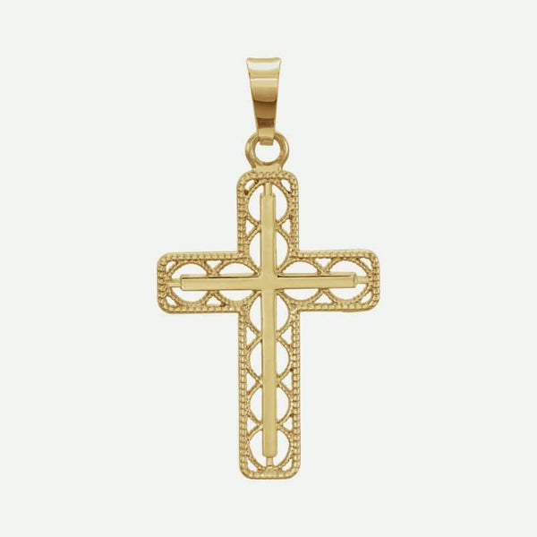 Front view of Milgrain Cross Christian Pendant