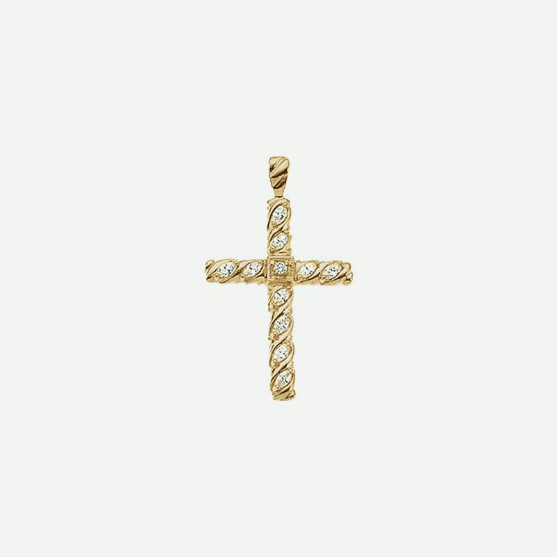 Front view of Yellow Gold Diamond Cross Christian Pendant for women