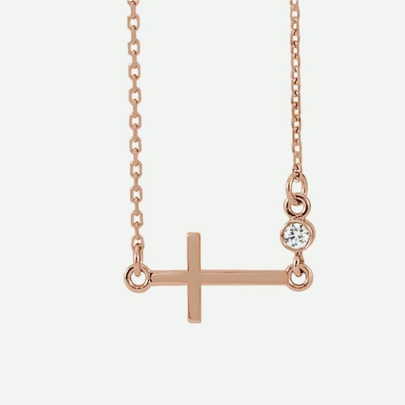 Front view of rose gold FAITHFUL Christian necklace for women