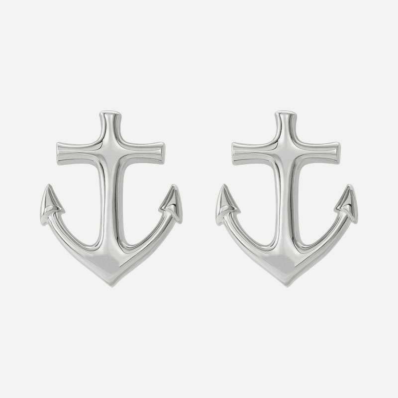 Front view of sterling silver Anchor Christian earrings for women