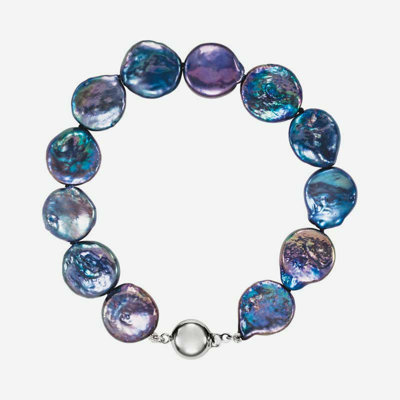 Front view of sterling silver Coin Pearl Bracelet For Women