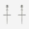 Front view of white gold Cross and Ball Christian earrings