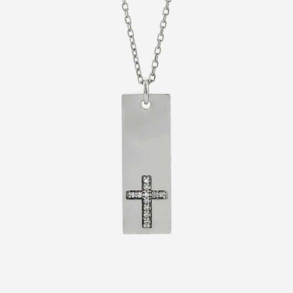 Front view of white gold LE CHEMIN Christian Necklace for women