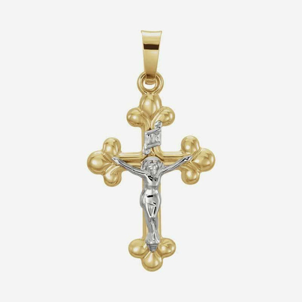 Front view of Yellow & White Gold Crucifix Pendant