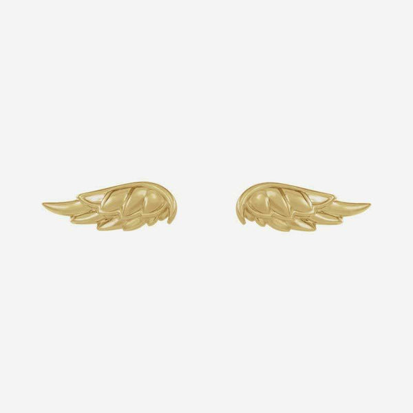 Front view of yellow gold Angel Wings Christian earrings for women