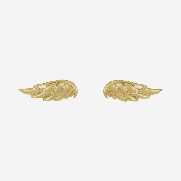 Front view of yellow gold Angel Wings Christian earrings for women