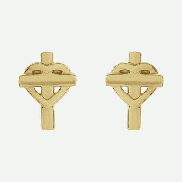 Front view of yellow gold FAITH Christian Earrings For Women