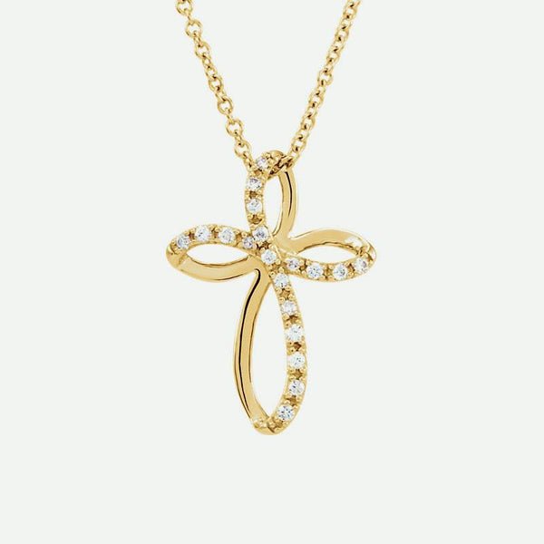 Front view of yellow gold Diamond Cross Christian Necklace For Women