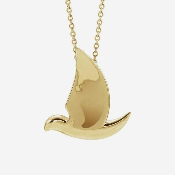 Front view of yellow gold Holy Spirit Dove Christian necklace