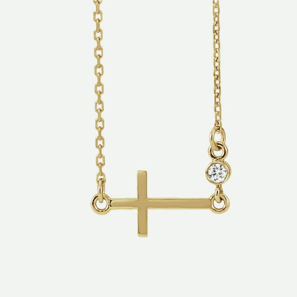 Front view of yellow gold FAITHFUL Christian necklace for women