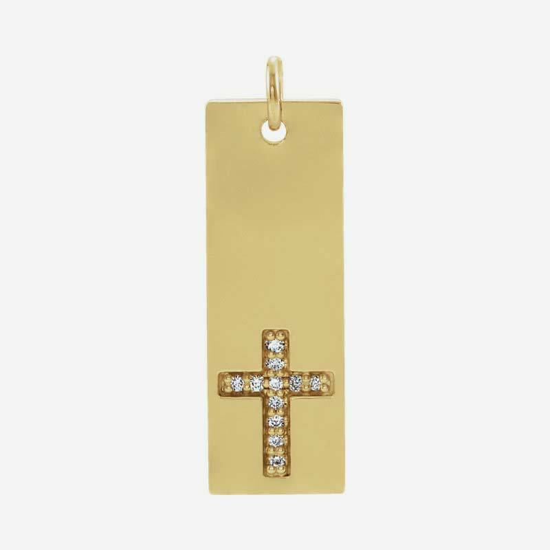 Front view of yellow gold LE CHEMIN Cross Christian Pendant for women