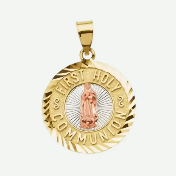 Front view of yellow gold Christian pendant from Glor-e – faith-inspired unisex pendant with elegant design