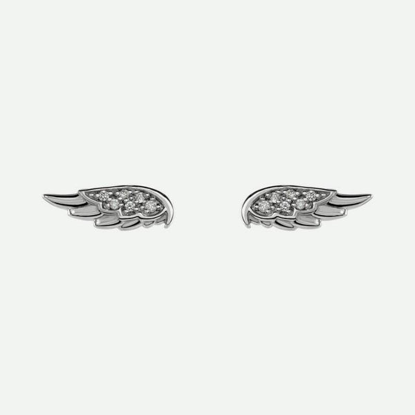 Pair view of sterling silver angel wings Christian earrings for women