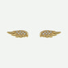 Pair view of yellow gold angel wings Christian earrings for women