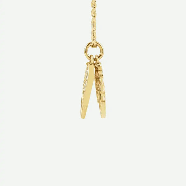 Side view of yellow gold Angel Wings Christian necklace for women