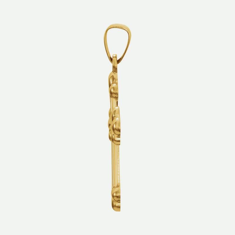 Side view of yellow gold Hollow Cross Christian Pendant For Men