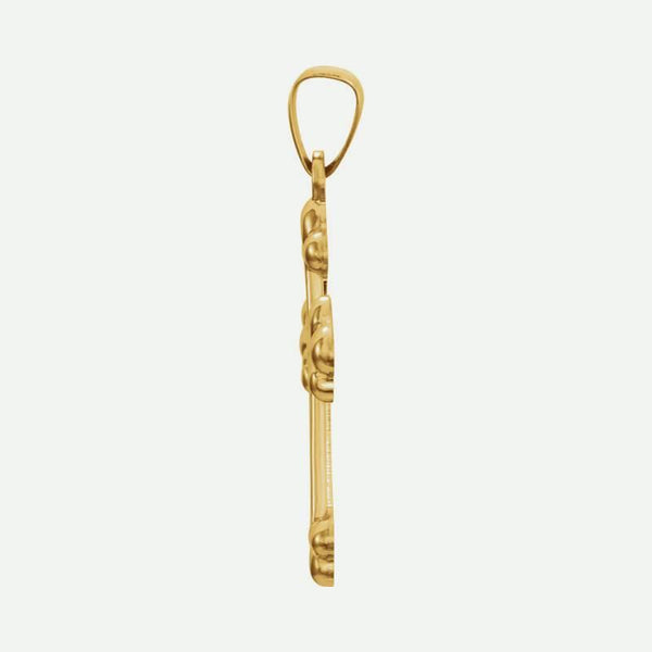 Side view of yellow gold Hollow Cross Christian Pendant For Men