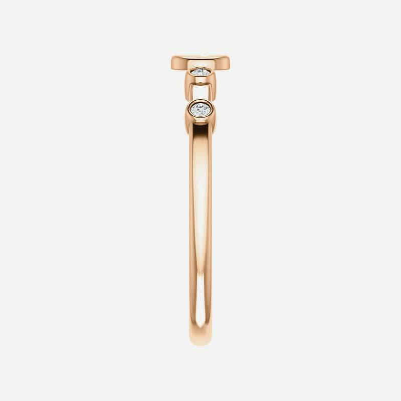 Side view of rose gold .05 CTW Diamond Stackable Cross Christian Ring for women