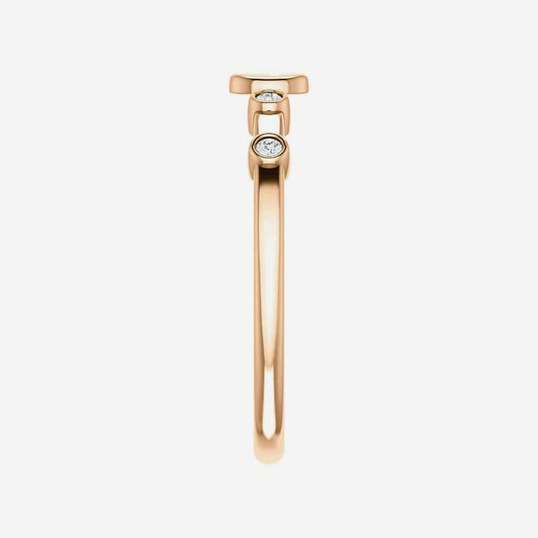 Side view of rose gold .05 CTW Diamond Stackable Cross Christian Ring for women