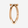 Side view of rose gold diamond cross rope Christian ring for women