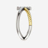 Side view of white and yellow gold diamond cross rope Christian ring for women