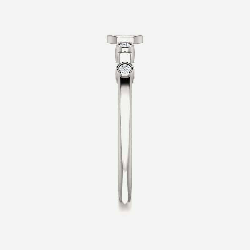 Side view of white gold .05 CTW Diamond Stackable Cross Christian Ring for women