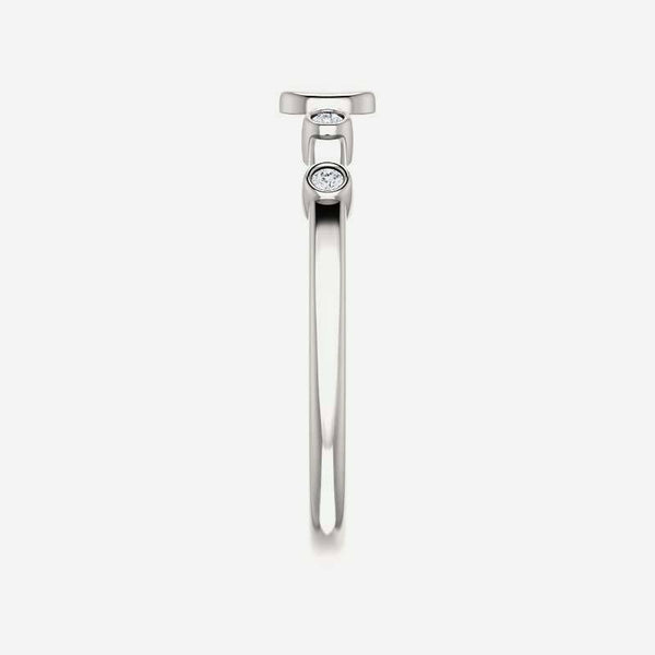 Side view of white gold .05 CTW Diamond Stackable Cross Christian Ring for women
