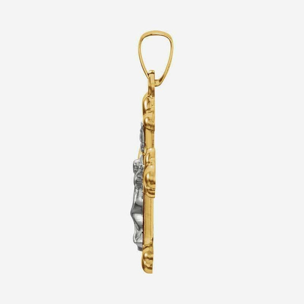 Side view of Yellow & White Gold Crucifix Pendant
