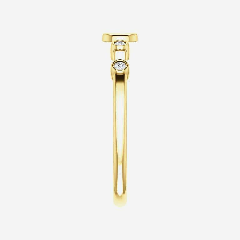 Side view of yellow gold .05 CTW Diamond Stackable Cross Christian Ring for women