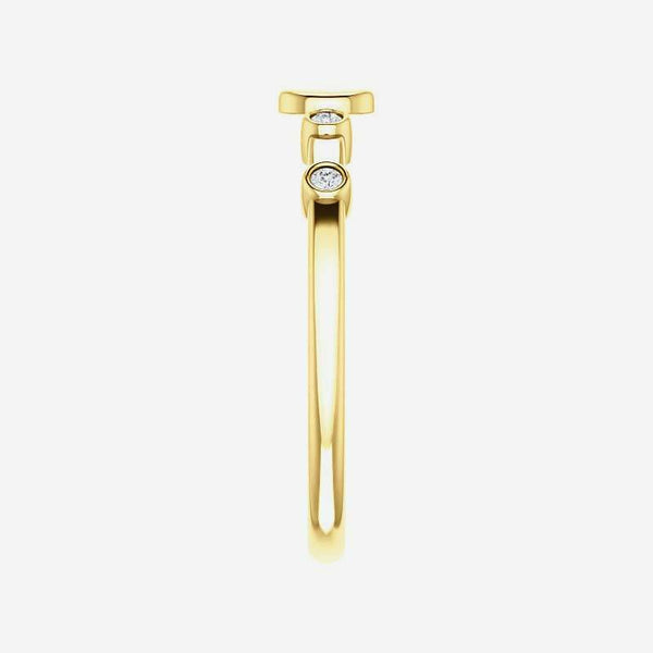 Side view of yellow gold .05 CTW Diamond Stackable Cross Christian Ring for women