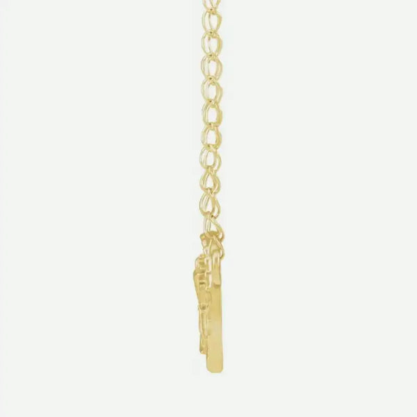 Side View of SAINTLY Yellow Gold Christian Necklace From Glor-e