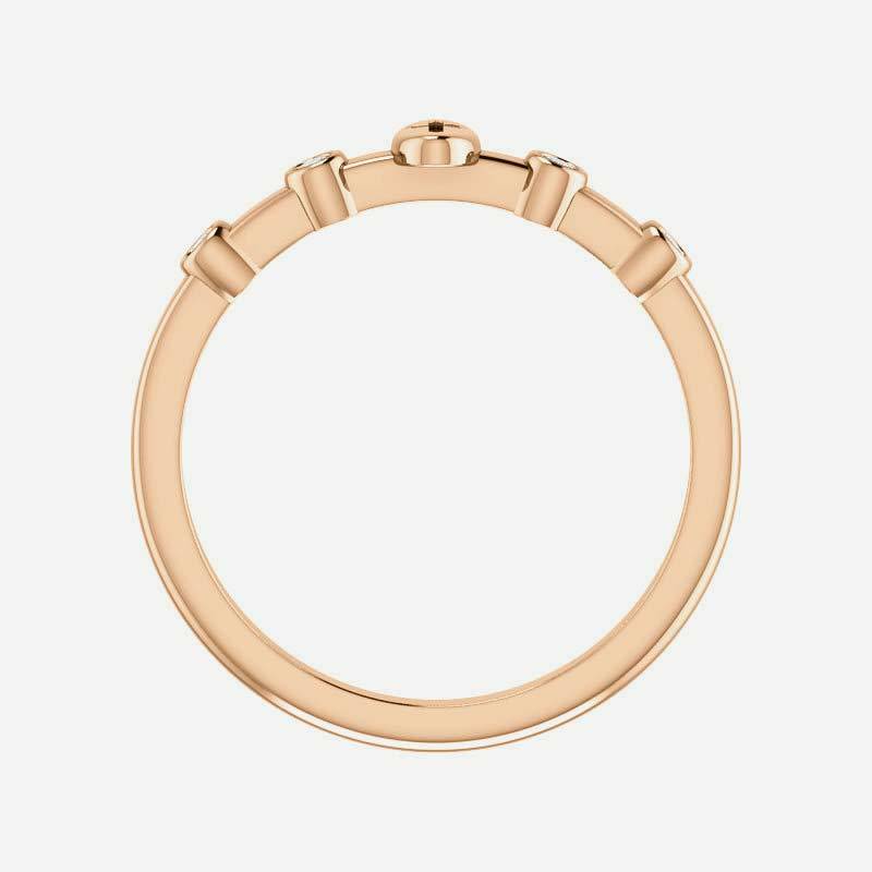 Top view of rose gold .05 CTW Diamond Stackable Cross Christian Ring for women