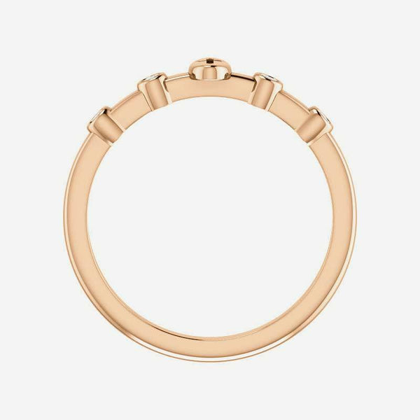 Top view of rose gold .05 CTW Diamond Stackable Cross Christian Ring for women