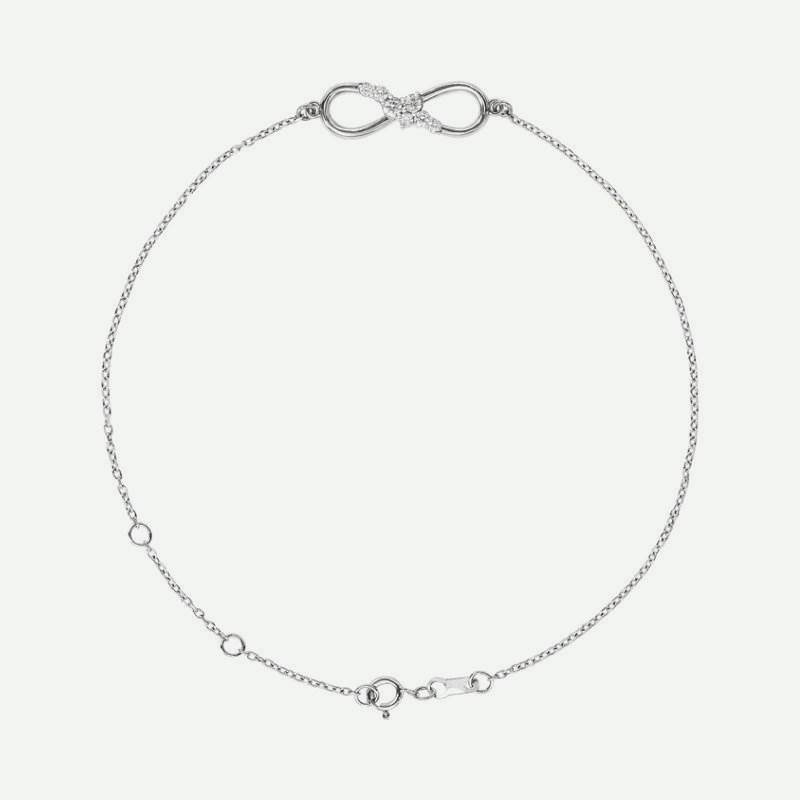 Top view of white gold INFINITE LOVE Christian bracelet for women