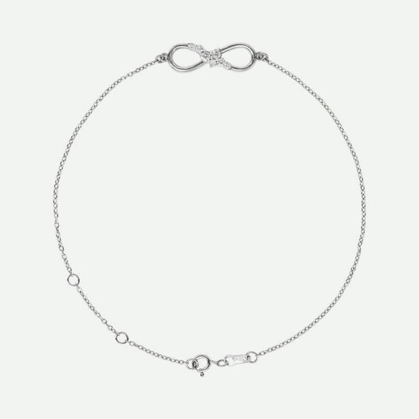 Top view of white gold INFINITE LOVE Christian bracelet for women